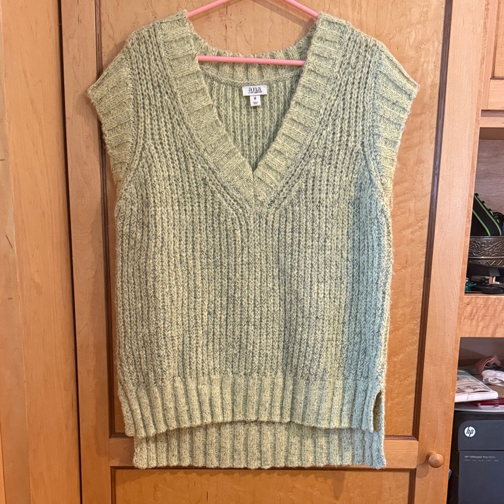 a.n.a Green V-Neck Sweater with Ribbed Texture